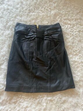 Marciano Lamb Skin Leather Mini Skirt with Bow Accent